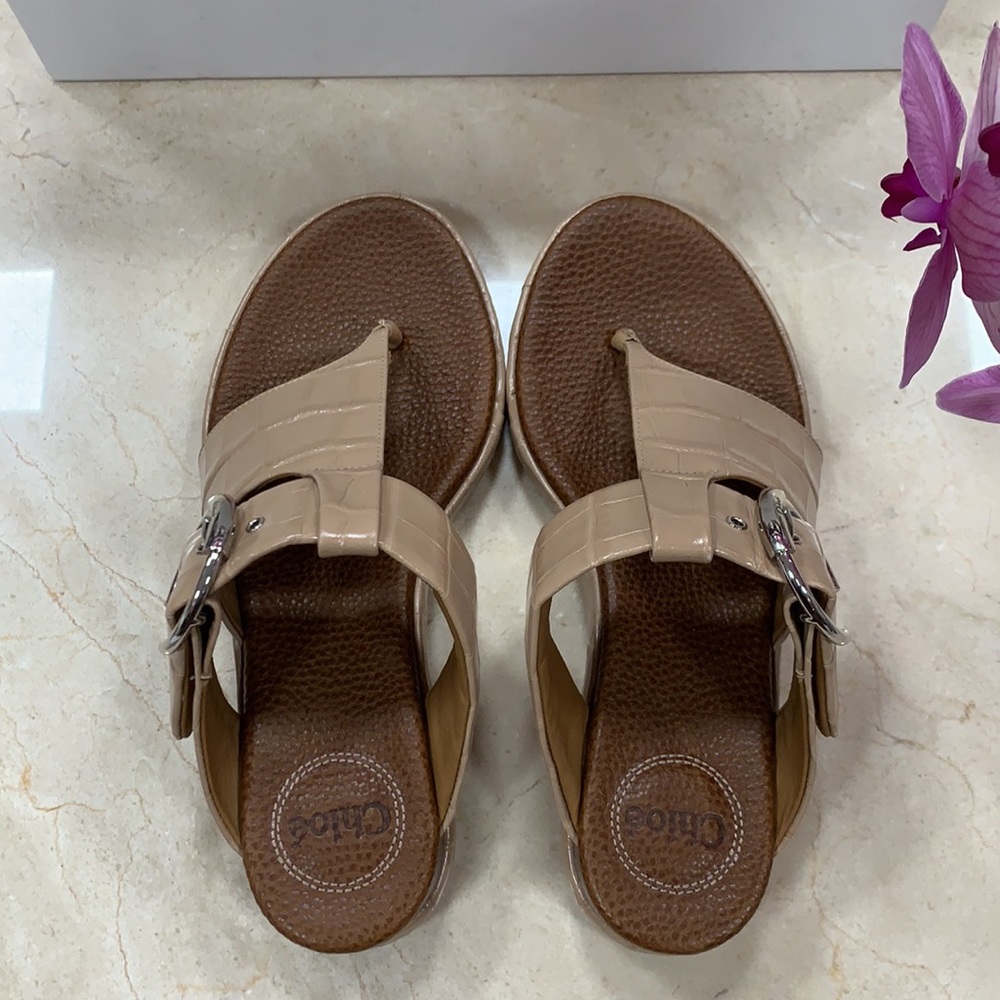 CHLOE LEATHER EMBOSSED NOUGAT COLOR BIRKENSTOCK DESIGN LUXURY SANDALS EU 38 - Picture 8 of 12